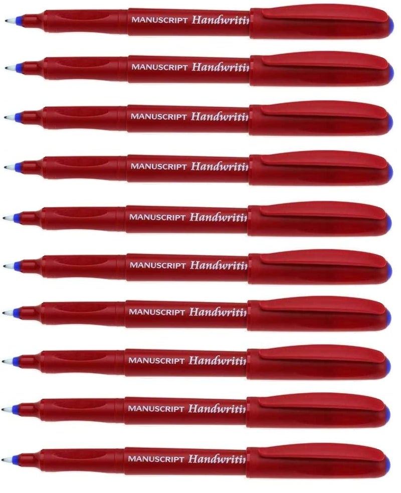 Manuscript Blue Handwriting Pens Ergonomic Washable Ink - Pack 10